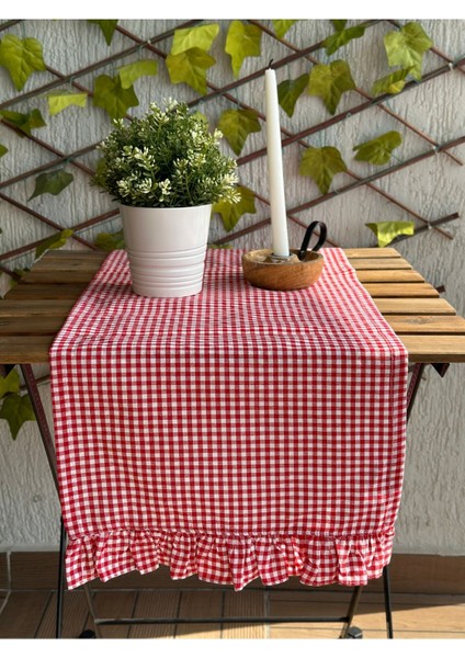 Kırmızı Mini Pötikateli Keten Runner
