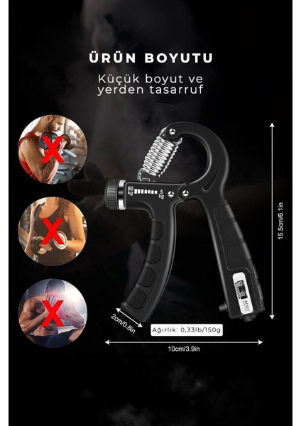Tekno Trust Siyah 5-60 kg Ayarlanabilir Sayaçlı El ve Bilek Güçlendirici Gym Fitness Egzersiz Yay 1-Adet