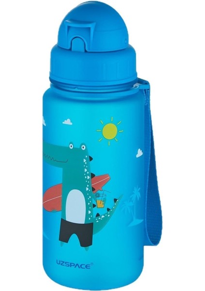 Mavi Figürlü 400 ml Pipetli Tritan Çocuk Su Matarası 0,40 L Plastik