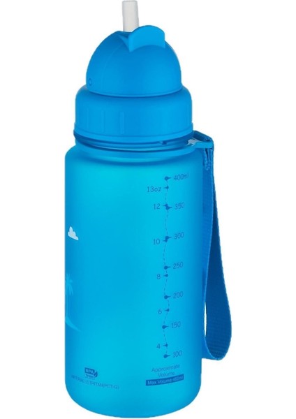 Mavi Figürlü 400 ml Pipetli Tritan Çocuk Su Matarası 0,40 L Plastik