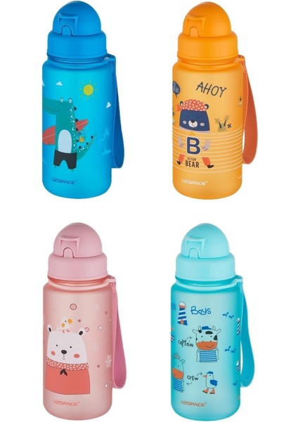 Mavi Figürlü 400 ml Pipetli Tritan Çocuk Su Matarası 0,40 L Plastik