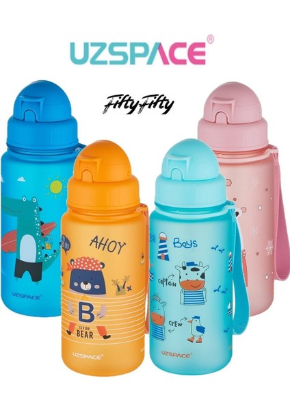 Mavi Figürlü 400 ml Pipetli Tritan Çocuk Su Matarası 0,40 L Plastik