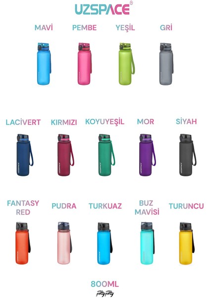 Turuncu 800ML -Yeni Ebat-Boy 25 Cm-Tritan Su Matarası Bpa Koku Sızdırma 0,80 L Plastik modelleri