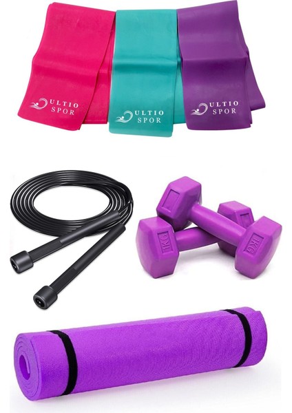 Mor Renkli 4 Parça Fit Pilates Seti, Yüksek Kaliteli Malzeme
