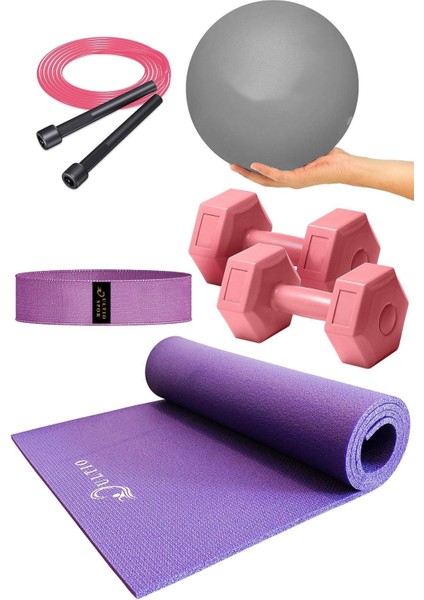 Mor 10 mm Pilates Minderi ve Taşıma Askısı, Renkli ve Şık Pilates Seti