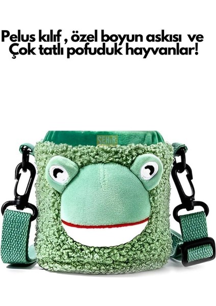 Yeşil 300ML Sevimli Hayvanlar Peluş Kılıflı Boyun Askılı Çelik Termos Çocuk Matarası 0,30 L Çelik fiyatları