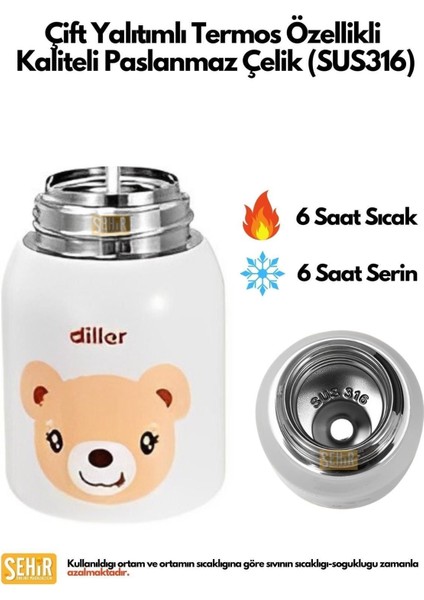Yeşil 300ML Sevimli Hayvanlar Peluş Kılıflı Boyun Askılı Çelik Termos Çocuk Matarası 0,30 L Çelik indirimleri