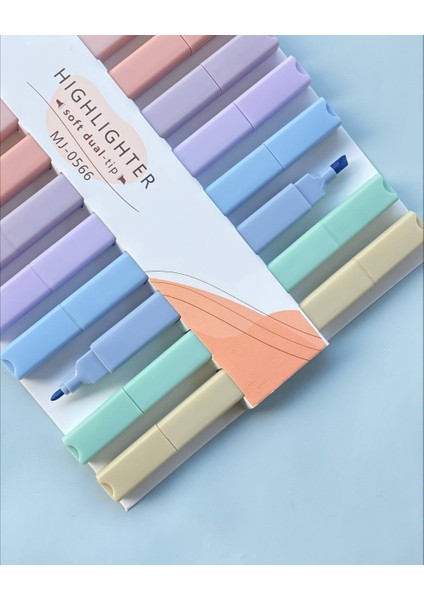 12'li Çift Uçlu Pastel Renkler Mujuu - 0566 Highlighter Yassı Fosforlu Kalem fiyatları