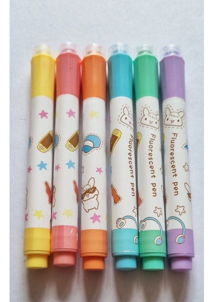 6'lı Mühür Baskı Kapaklı Fluorescent Stamp Pastel Fosforlu Kalem fiyatları