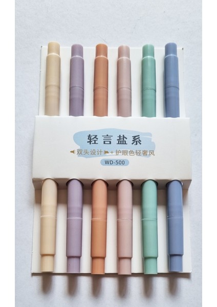 6'lı Wen-Duo 500 Kesik -Yuvarlak Çift Uçlu Ultra Soft Pastel Fosforlu Kalem
