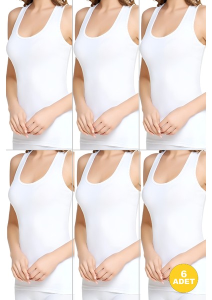 Kadın Kelebek Motifli Geniş Askılı Atlet 6'lı Paket