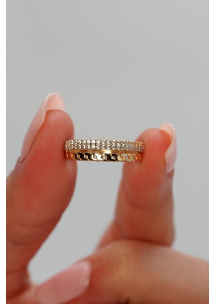 14 Ayar Altın Taşlı Zincir Model Yüzük fiyatları