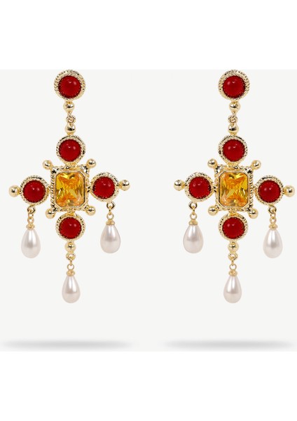 İnci Ve Akik Taşlı Uzun Küpe