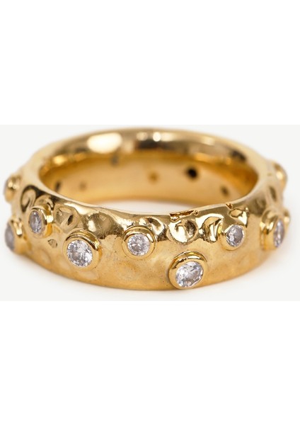 Cam Taş Detaylı Gold Yüzük