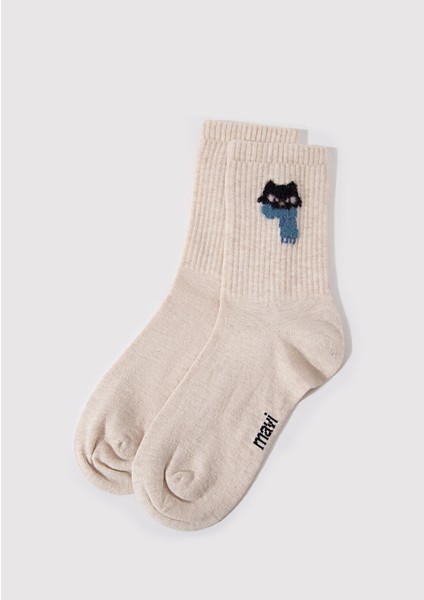 Kedi Baskılı Beyaz Soket ÇORAP1912757-85929