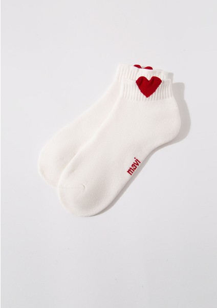 Kalp Detaylı Beyaz Patik Çorap 1912797-21649