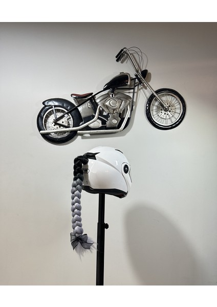 3D Pazari Com Motor & Motosiklet Siyah Gri Ombreli Örgü Saç Kask Dış Aksesuar