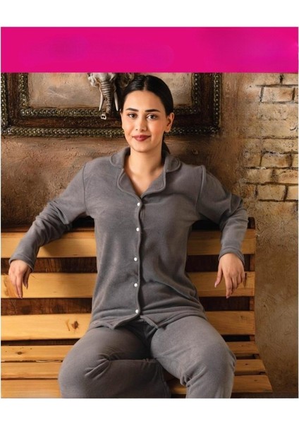 Kadın Gömlek Yaka Polar Pijama Takımı M922 - 1 Adet