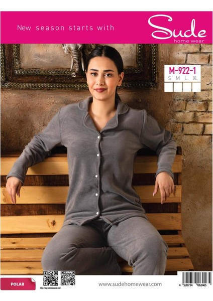 Kadın Gömlek Yaka Polar Pijama Takımı M922 - 1 Adet