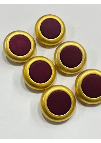 Kaban Kürk Manto Düğmesi / Italyan Düğme 6 Lı Set / Mat Gold Patlıcan Moru 3 cm /M010