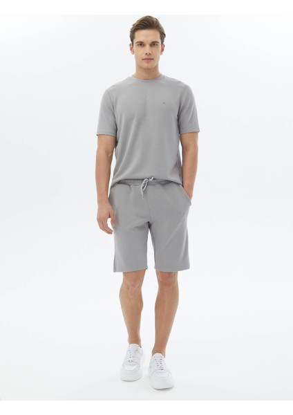 Gri Düz Örme Jogging Fit Casual Bermuda