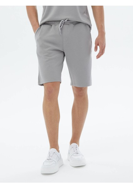 Gri Düz Örme Jogging Fit Casual Bermuda