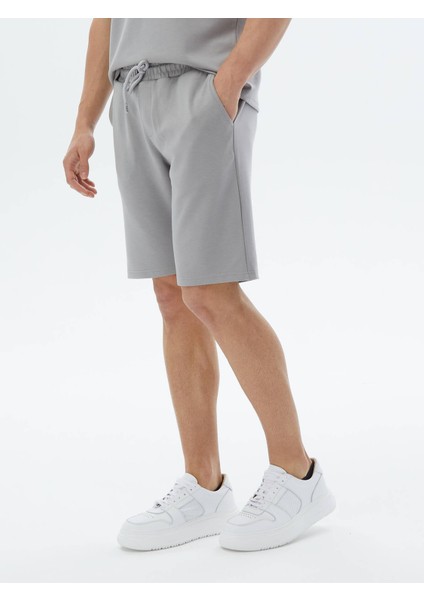 Gri Düz Örme Jogging Fit Casual Bermuda