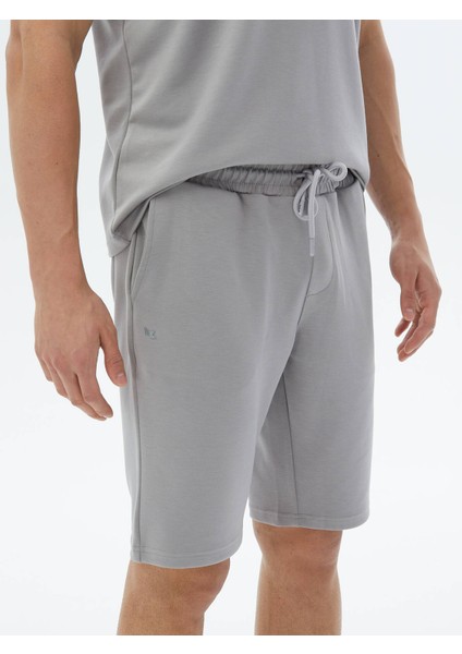 Gri Düz Örme Jogging Fit Casual Bermuda