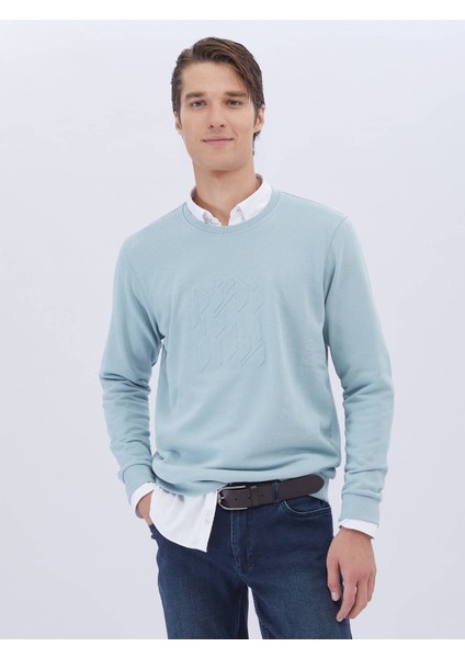 Mint Bisiklet Yaka Baskılı Sweatshırt