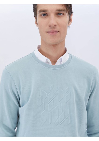 Mint Bisiklet Yaka Baskılı Sweatshırt