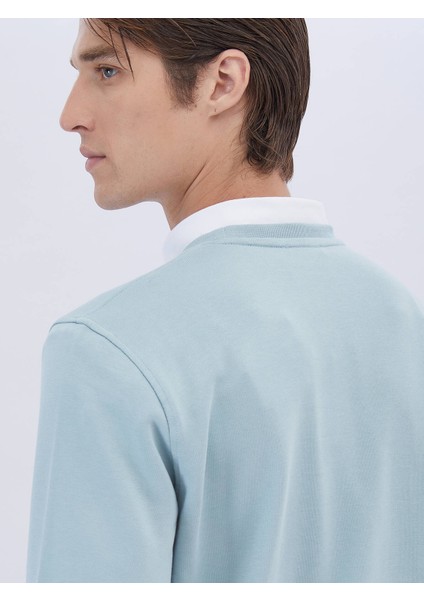 Mint Bisiklet Yaka Baskılı Sweatshırt