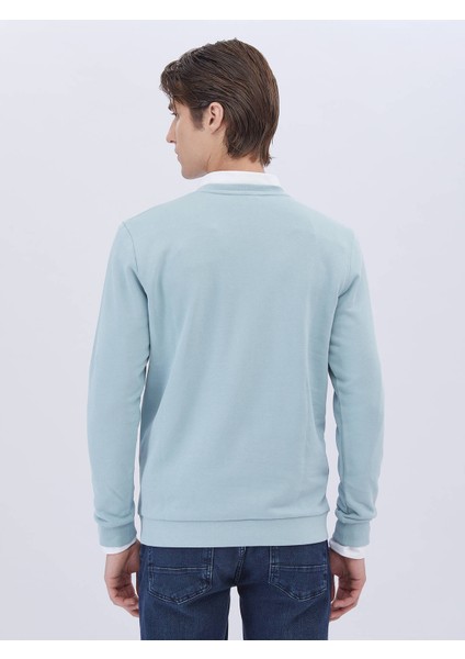 Mint Bisiklet Yaka Baskılı Sweatshırt
