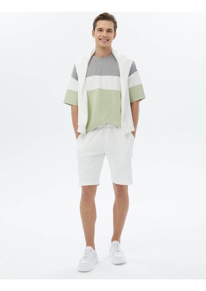 Ekru Düz Örme Jogging Fit Casual Bermuda
