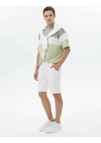 Ekru Düz Örme Jogging Fit Casual Bermuda