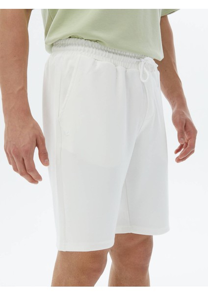 Ekru Düz Örme Jogging Fit Casual Bermuda