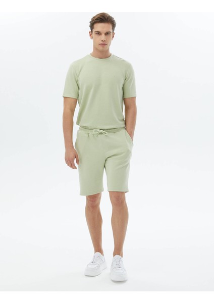 Açık Yeşil Düz Örme Jogging Fit Casual Bermuda