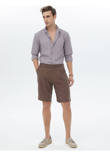 Kahverengi Dokuma Carrot Fit Casual Bermuda