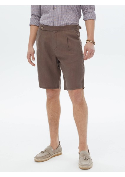 Kahverengi Dokuma Carrot Fit Casual Bermuda