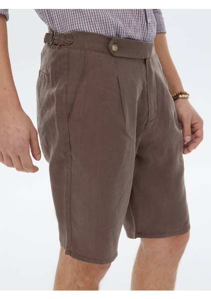 Kahverengi Dokuma Carrot Fit Casual Bermuda