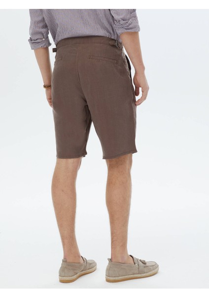 Kahverengi Dokuma Carrot Fit Casual Bermuda