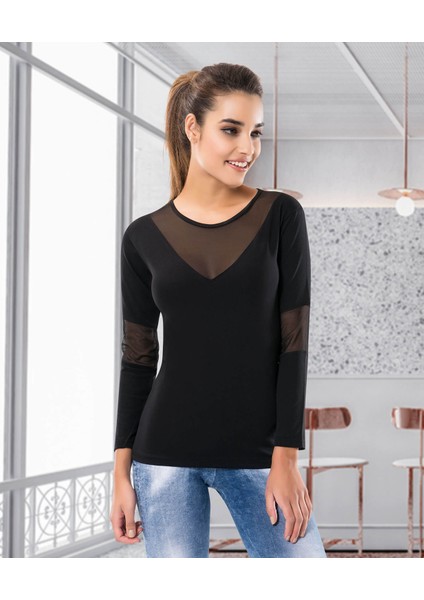 Derya Kurşun Uzun Kol Kadın Body 124 Siyah L-Xl