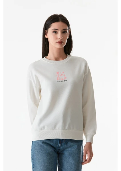 Baskılı Bisiklet Yaka Sweatshirt