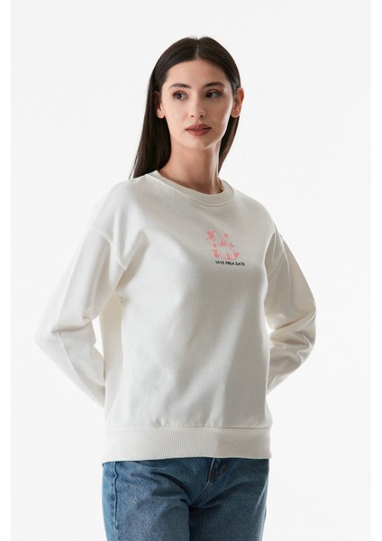 Baskılı Bisiklet Yaka Sweatshirt