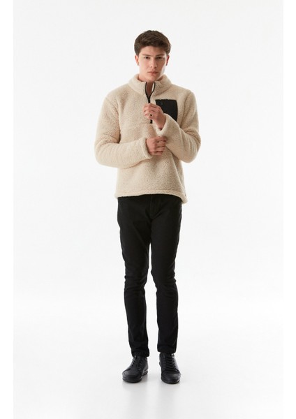 Dik Yaka Yarım Fermuarlı Peluş Sweatshirt indirimleri