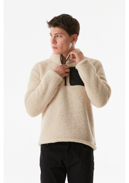 Dik Yaka Yarım Fermuarlı Peluş Sweatshirt modelleri