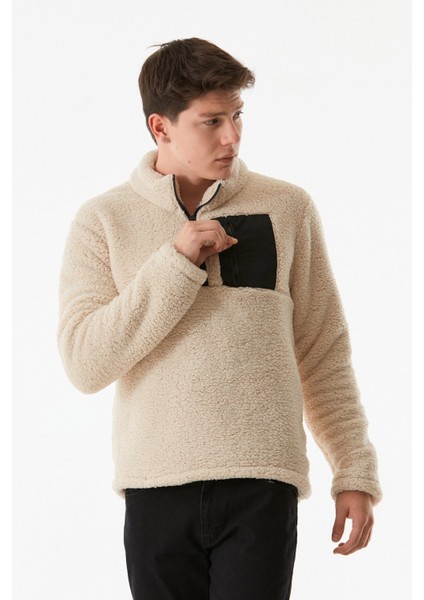 Dik Yaka Yarım Fermuarlı Peluş Sweatshirt fırsatları