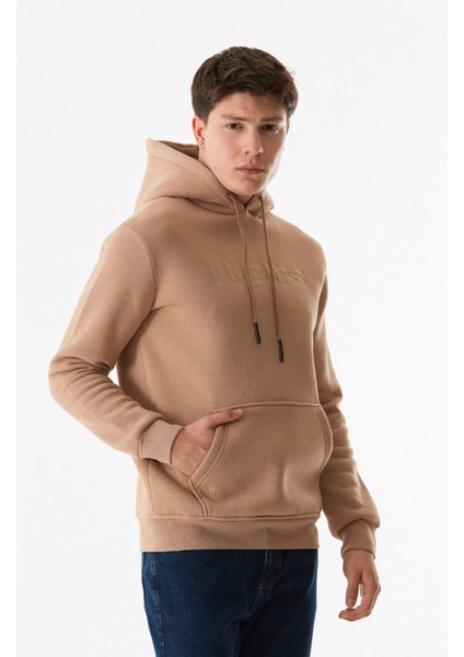 Yazı Nakışlı Kanguru Cepli Kapüşonlu Sweatshirt