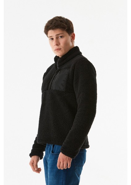 Dik Yaka Yarım Fermuarlı Peluş Sweatshirt fırsatları