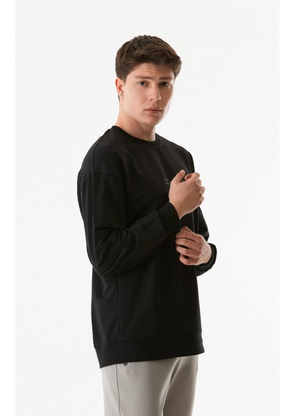 Yazı Baskılı Bisiklet Yaka Sweatshirt