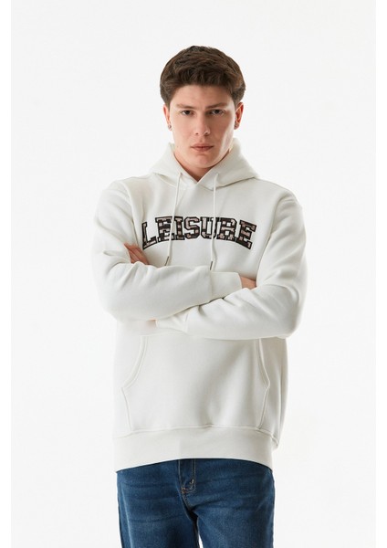 Yazı Baskılı Kanguru Cepli Kapüşonlu Sweatshirt